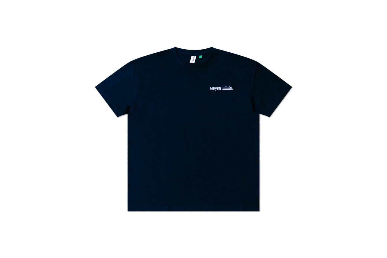 Blaues T-Shirt mit weißem Stick